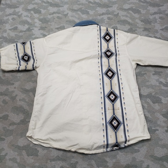 Plains Western Wear Shirt Mens Large White Pockets Pearl Snap Short Sleeve Aztec - Picture 5 of 10
